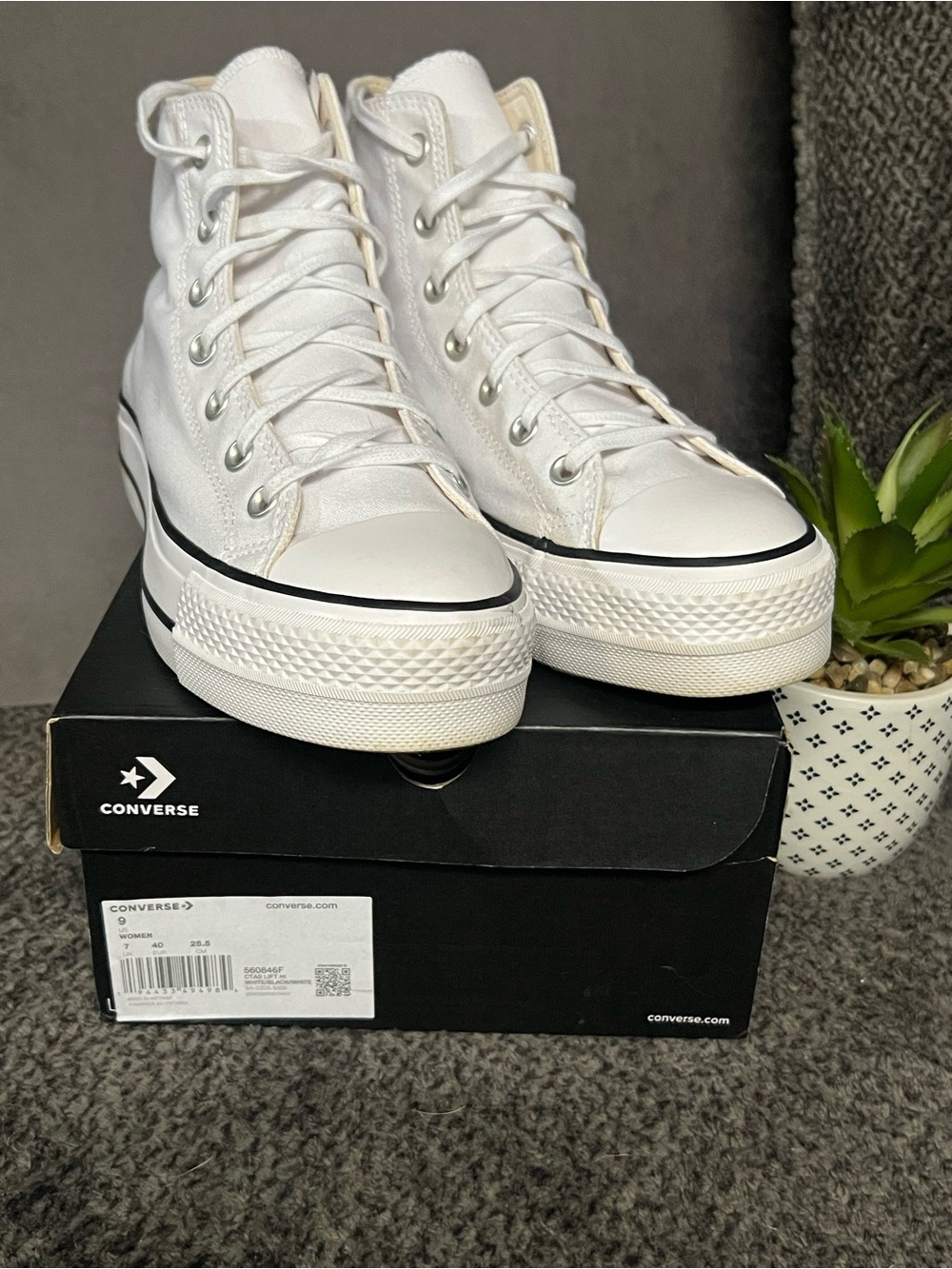 Converse Women's White High-Top Platform Sneakers with Black Trim